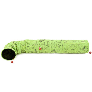 Cat Printed Green Lovely Crinkly Kitten Tunnel Toy With Ball