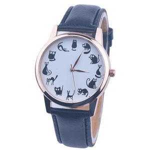 Women Lovely Cat Leather Sport Quartz Wrist Watches