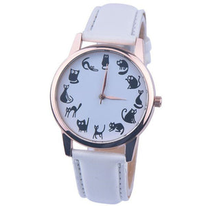 Women Lovely Cat Leather Sport Quartz Wrist Watches