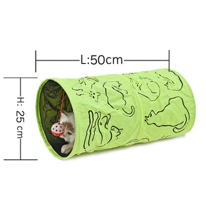 Cat Printed Green Lovely Crinkly Kitten Tunnel Toy With Ball