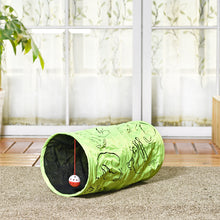 Cat Printed Green Lovely Crinkly Kitten Tunnel Toy With Ball