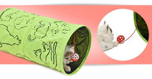 Cat Printed Green Lovely Crinkly Kitten Tunnel Toy With Ball